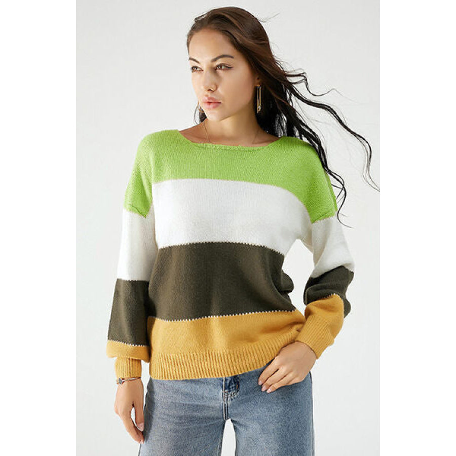 Color Block Dropped Shoulder Sweater Lime / S Apparel and Accessories