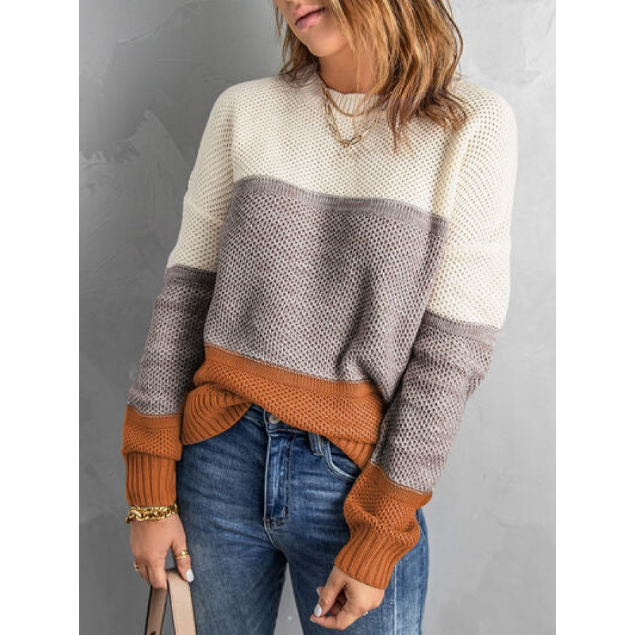 Color Block Dropped Shoulder Sweater Pumpkin / S Clothing