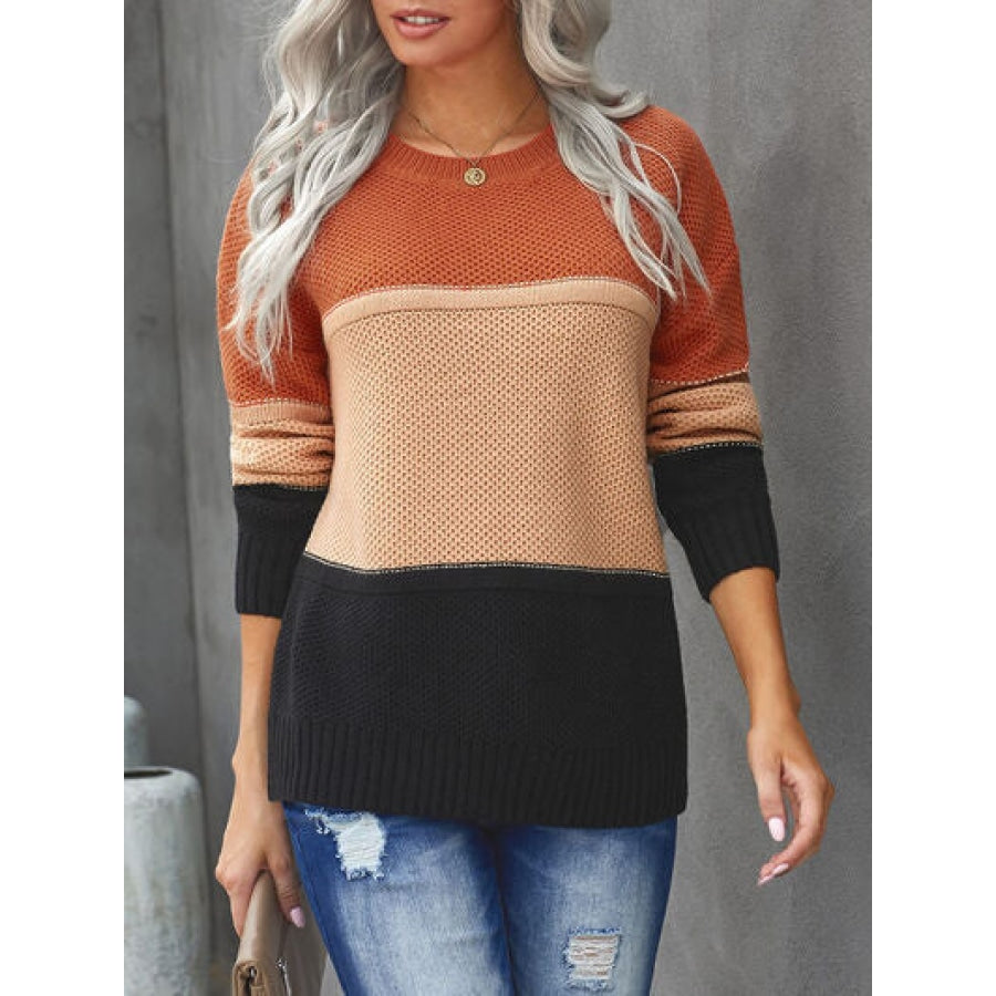 Color Block Dropped Shoulder Sweater Terracotta / S Clothing