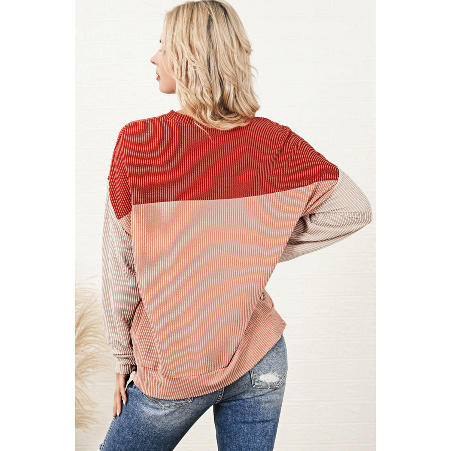 Color Block Dropped Shoulder T-Shirt Red Orange / S Apparel and Accessories