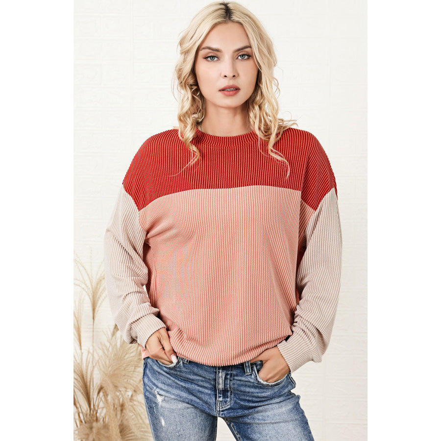 Color Block Dropped Shoulder T-Shirt Red Orange / S Apparel and Accessories