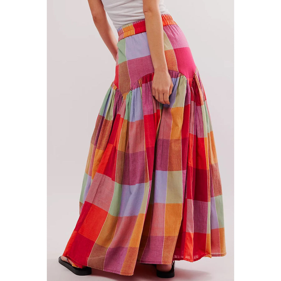 Color Block Elastic Waist Maxi Skirt Apparel and Accessories