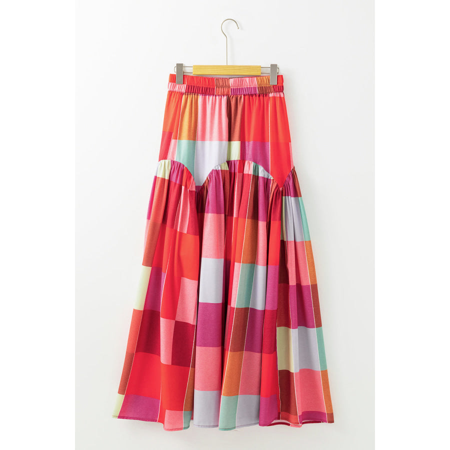 Color Block Elastic Waist Maxi Skirt Apparel and Accessories