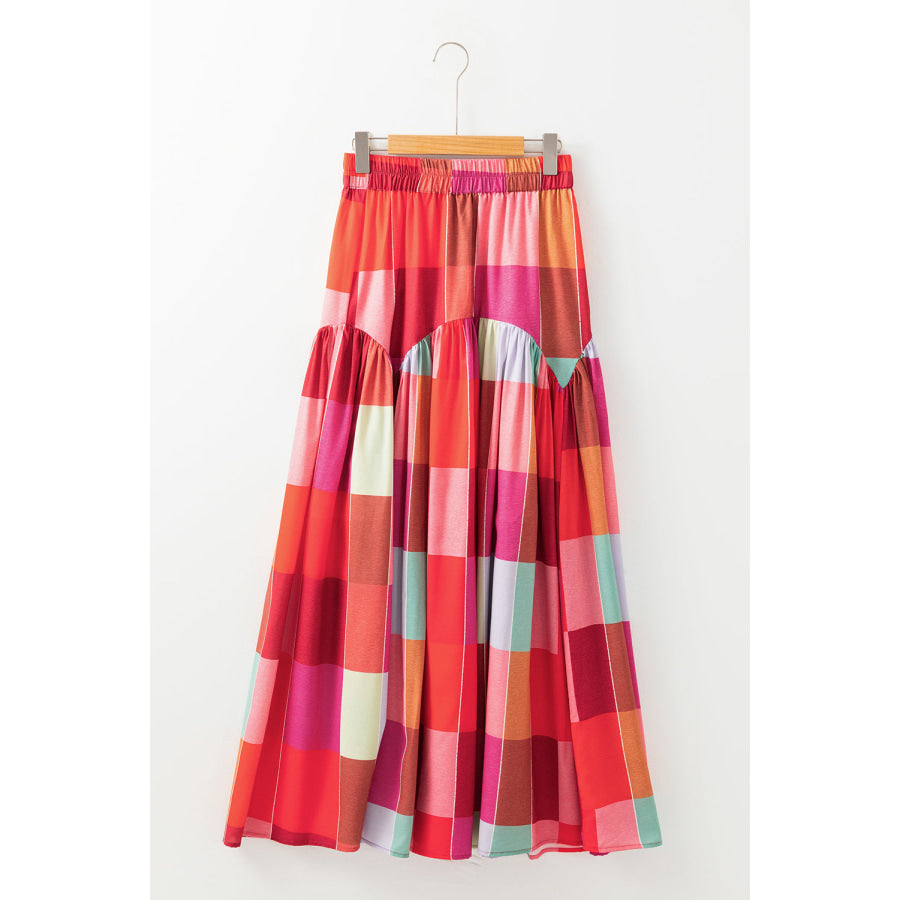 Color Block Elastic Waist Maxi Skirt Apparel and Accessories