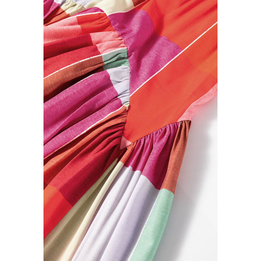 Color Block Elastic Waist Maxi Skirt Apparel and Accessories