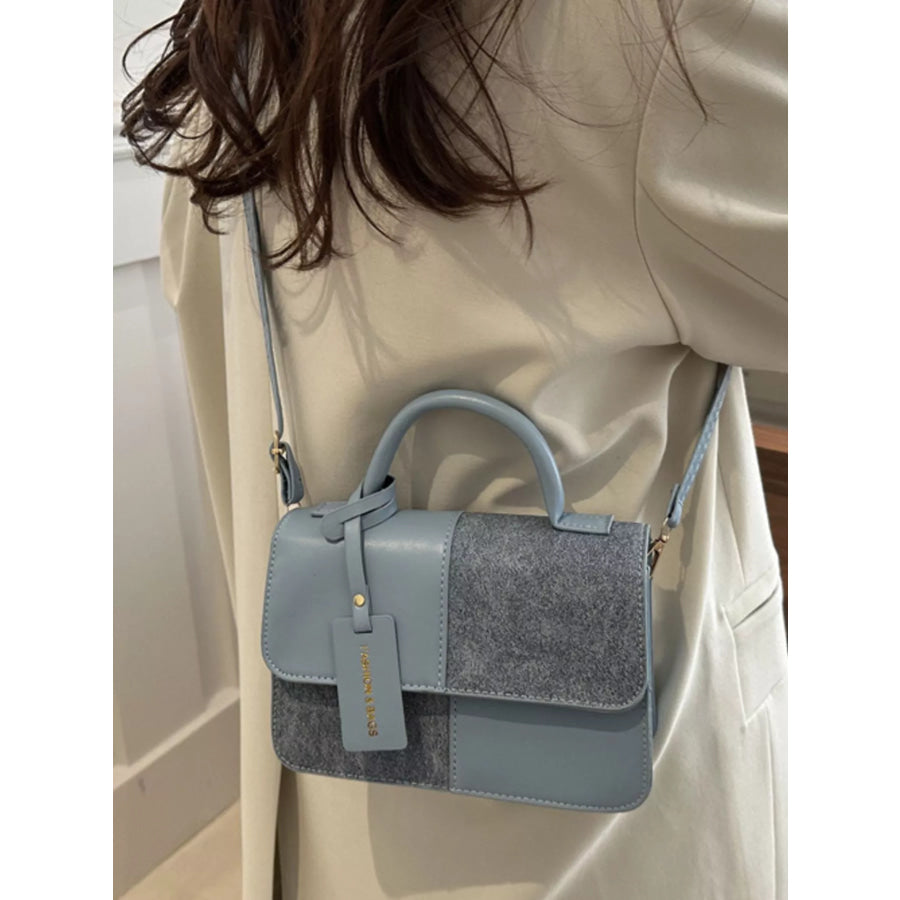 Color Block Flap Crossbody Bag with Top Handle Apparel and Accessories
