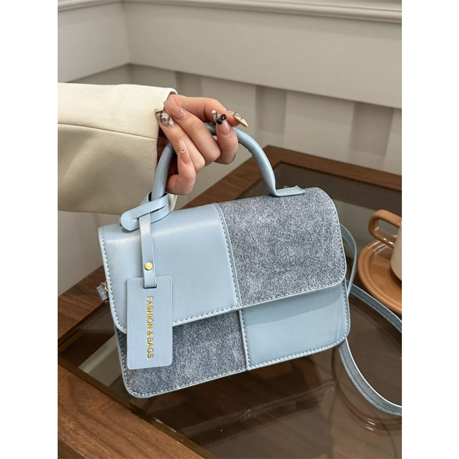 Color Block Flap Crossbody Bag with Top Handle Apparel and Accessories