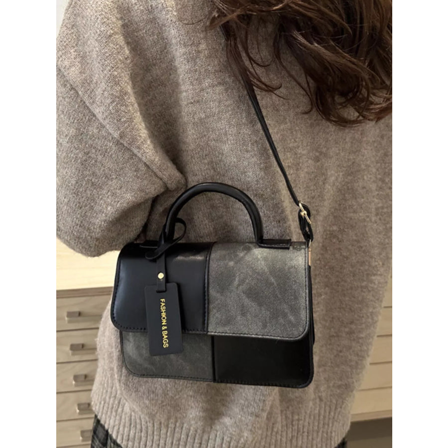 Color Block Flap Crossbody Bag with Top Handle Apparel and Accessories