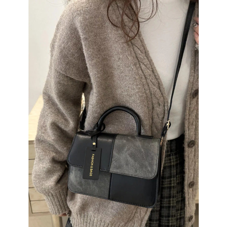 Color Block Flap Crossbody Bag with Top Handle Apparel and Accessories