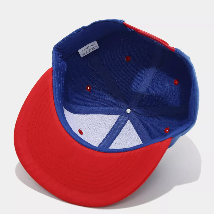 Color Block Flat Brim Baseball Cap Royal Blue / One Size Apparel and Accessories