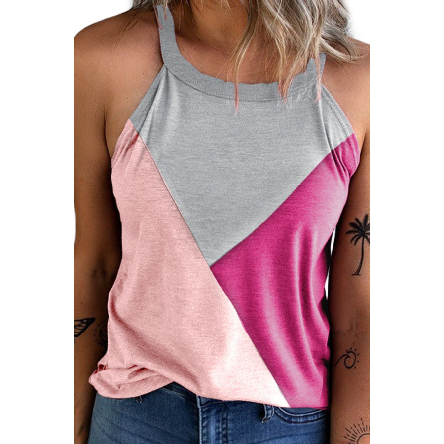 Color Block Grecian Neck Tank Apparel and Accessories