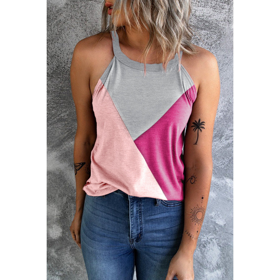 Color Block Grecian Neck Tank Blush Pink / S Apparel and Accessories