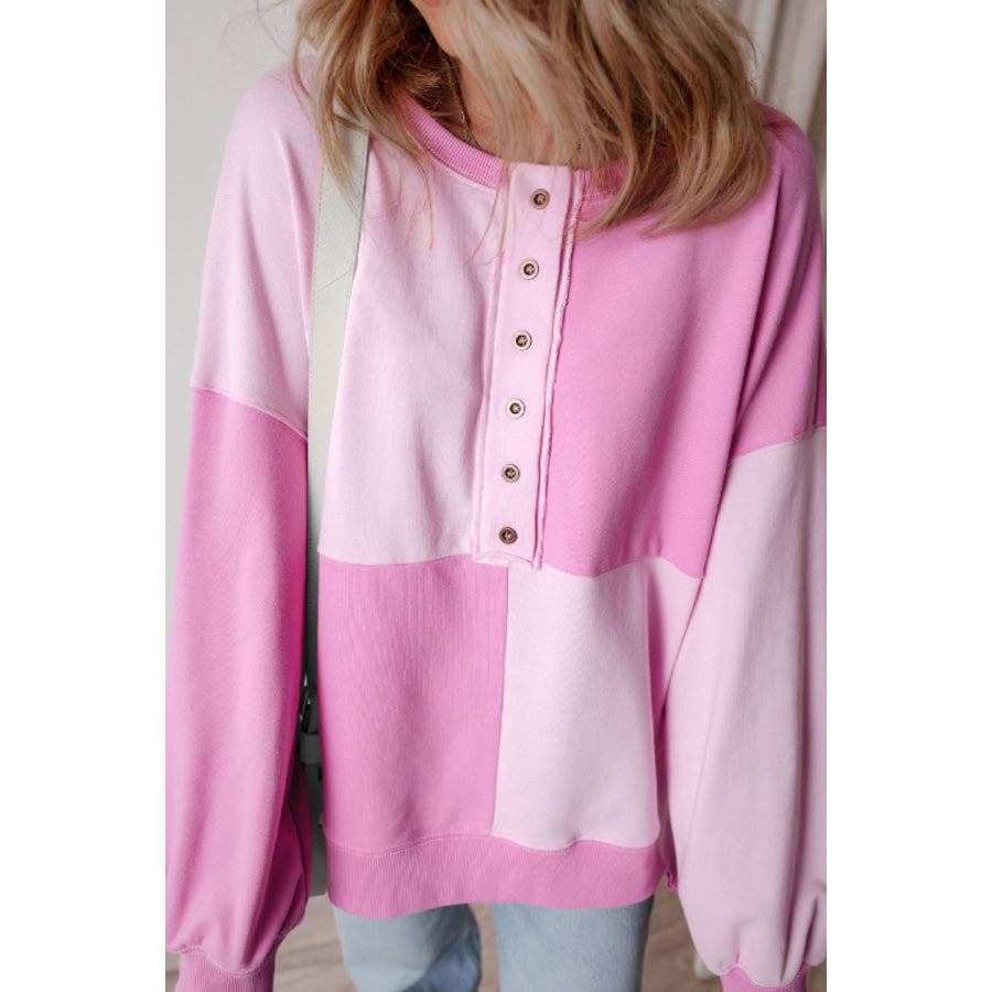 Color Block Half Button Long Sleeve Sweatshirt Apparel and Accessories