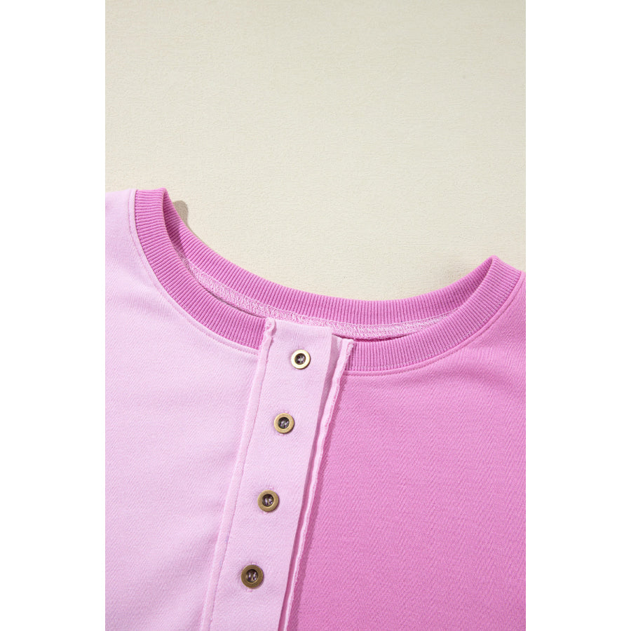 Color Block Half Button Long Sleeve Sweatshirt Apparel and Accessories
