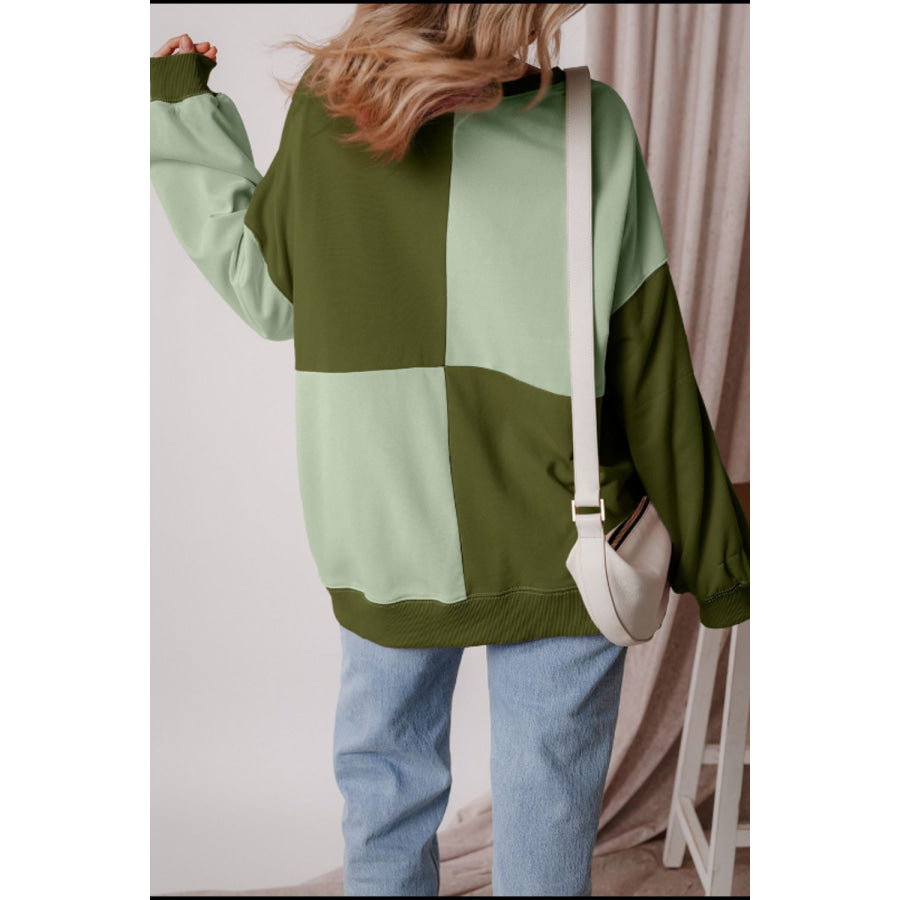 Color Block Half Button Long Sleeve Sweatshirt Apparel and Accessories