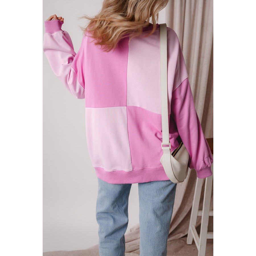 Color Block Half Button Long Sleeve Sweatshirt Apparel and Accessories