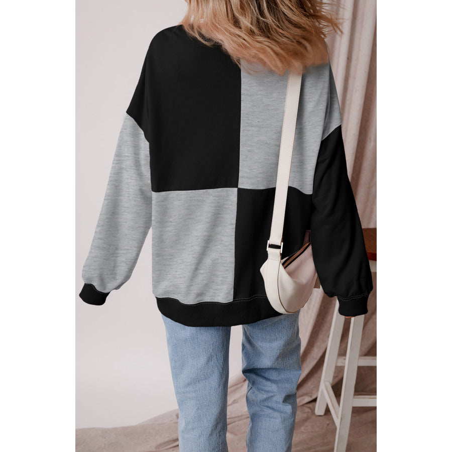 Color Block Half Button Long Sleeve Sweatshirt Apparel and Accessories