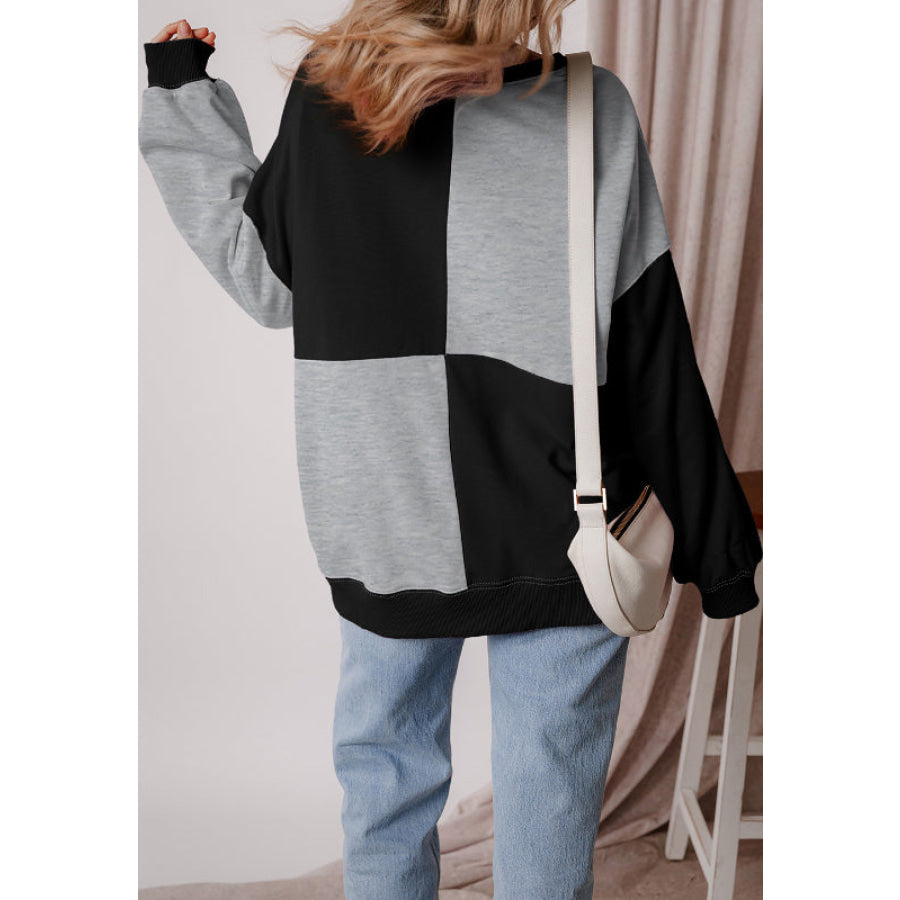 Color Block Half Button Long Sleeve Sweatshirt Apparel and Accessories