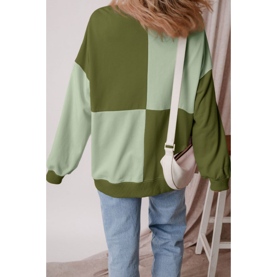 Color Block Half Button Long Sleeve Sweatshirt Apparel and Accessories