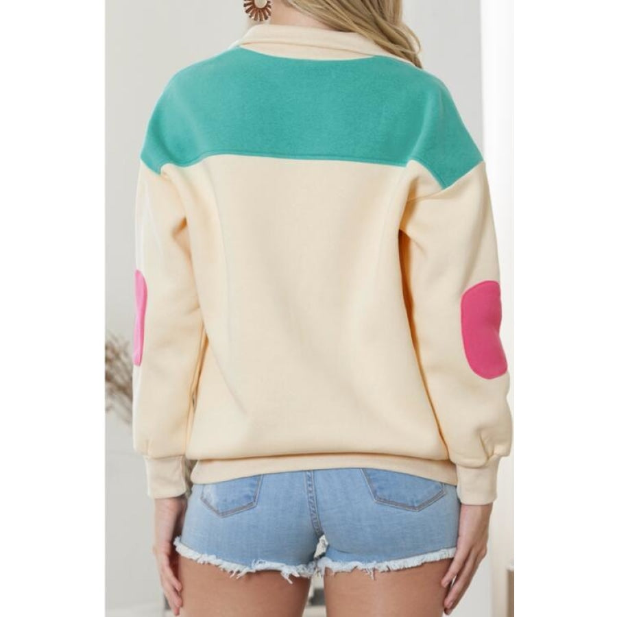 Color Block Half Snap Drawstring Sweatshirt