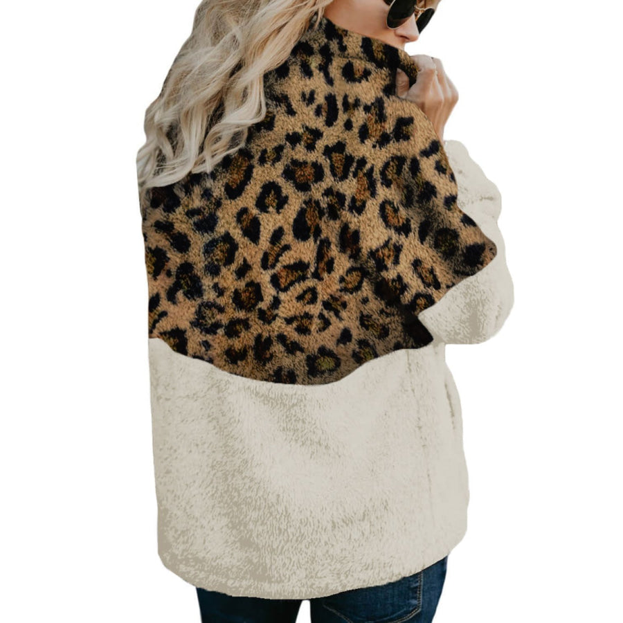Color Block Half Zip Long Sleeve Fuzzy Sweatshirt Apparel and Accessories