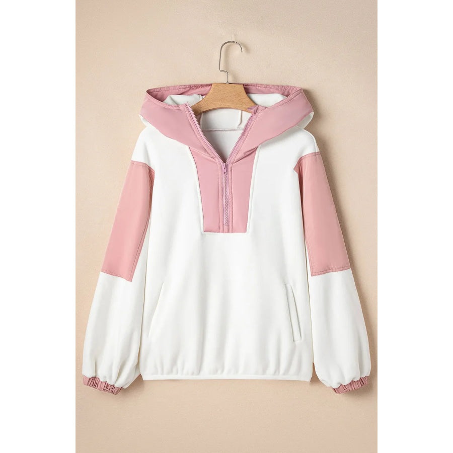 Color Block Half Zip Long Sleeve Hoodie Apparel and Accessories