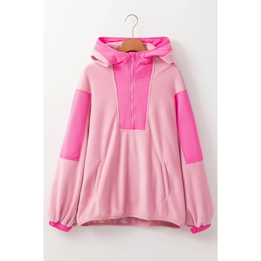 Color Block Half Zip Long Sleeve Hoodie Dusty Pink / S Apparel and Accessories