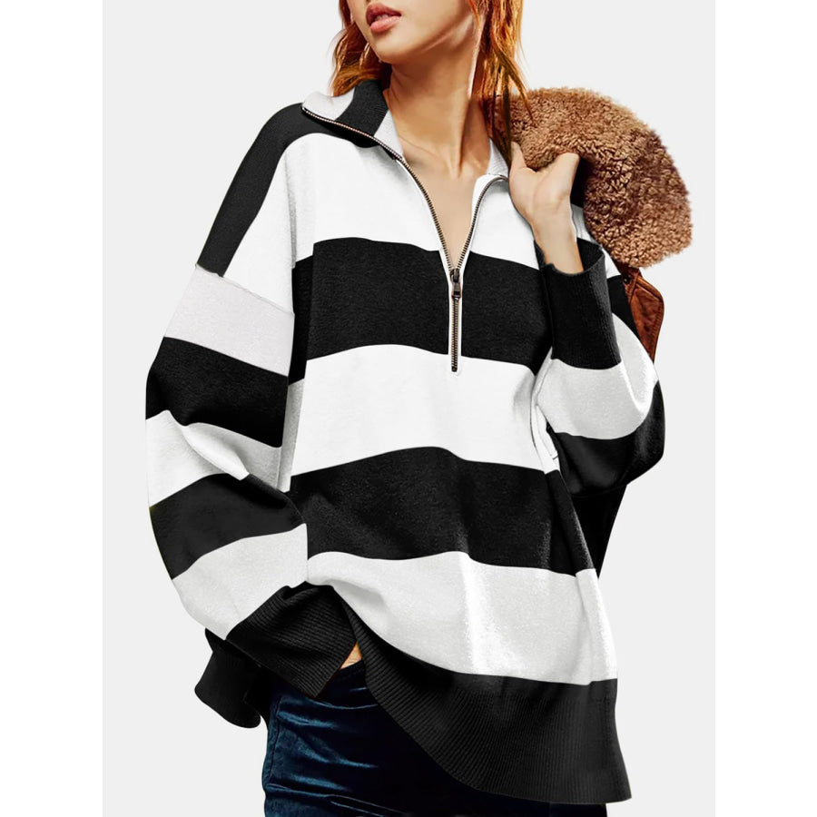 Color Block Half Zip Long Sleeve Sweater Apparel and Accessories