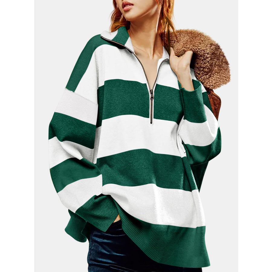 Color Block Half Zip Long Sleeve Sweater Apparel and Accessories