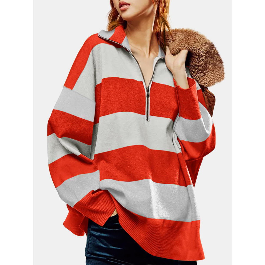 Color Block Half Zip Long Sleeve Sweater Apparel and Accessories