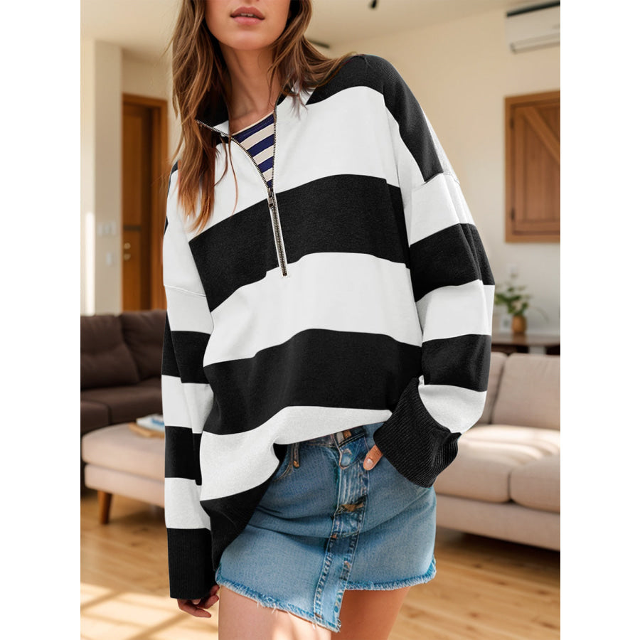 Color Block Half Zip Long Sleeve Sweater Black / S Apparel and Accessories