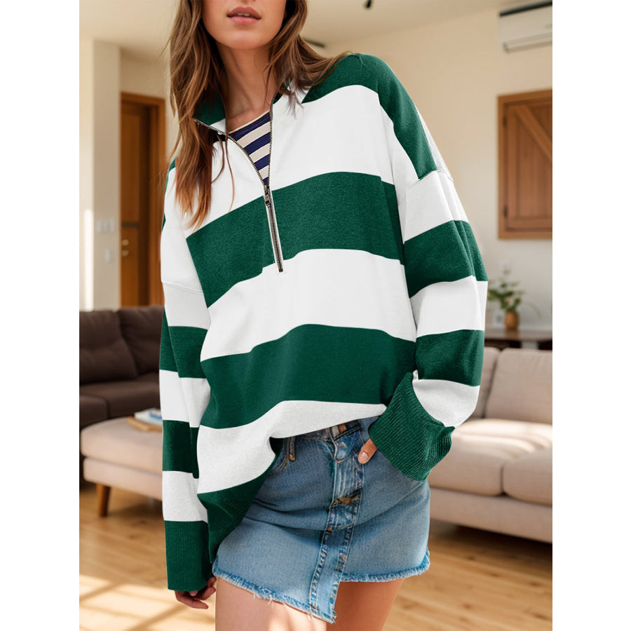 Color Block Half Zip Long Sleeve Sweater Dark Green / S Apparel and Accessories