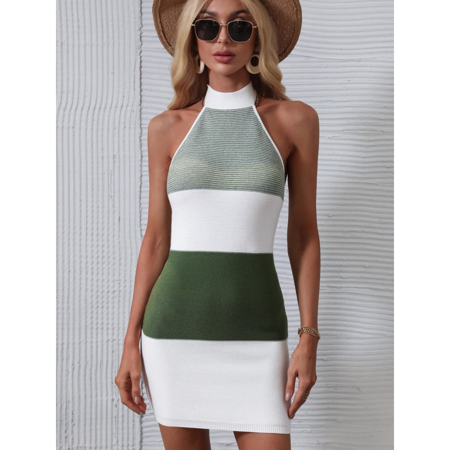 Color Block Halter Neck Knit Dress