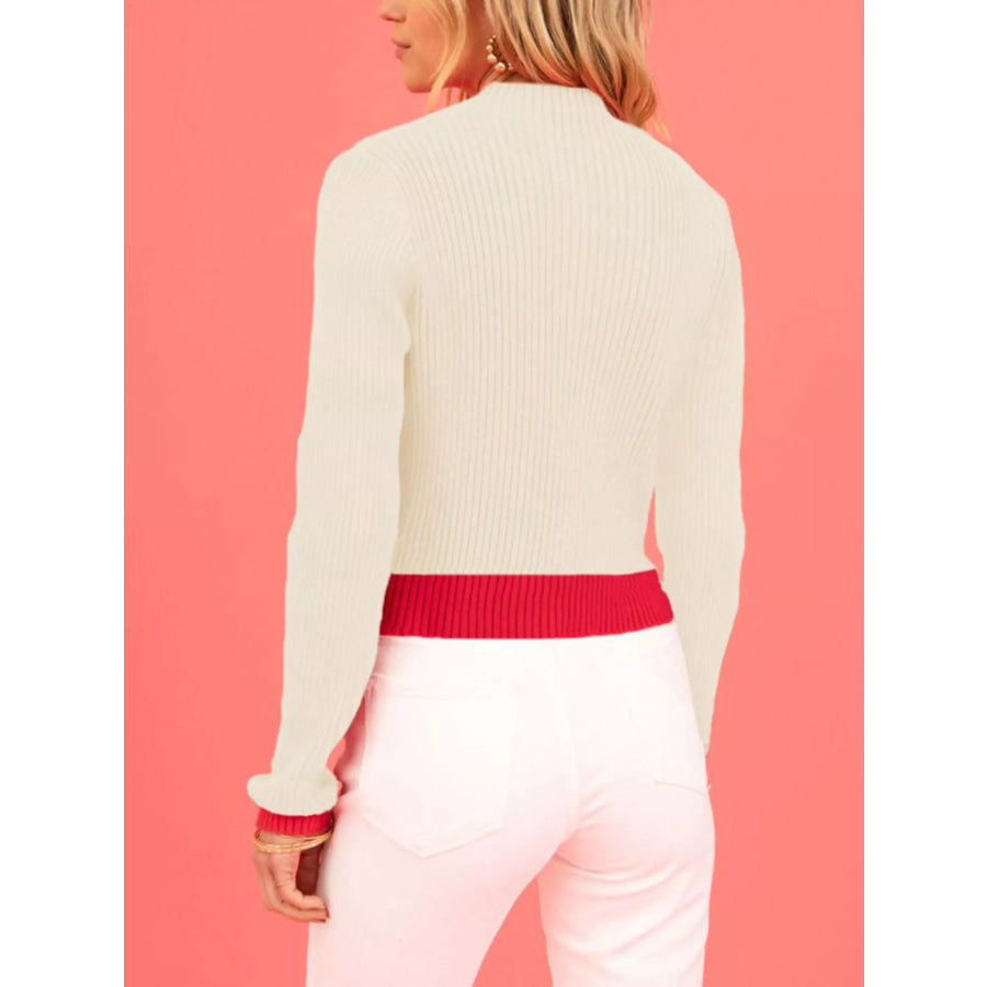 Color-Block Heart Pattern Ribbed Knit Sweater Apparel and Accessories