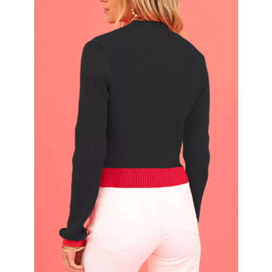 Color-Block Heart Pattern Ribbed Knit Sweater Apparel and Accessories