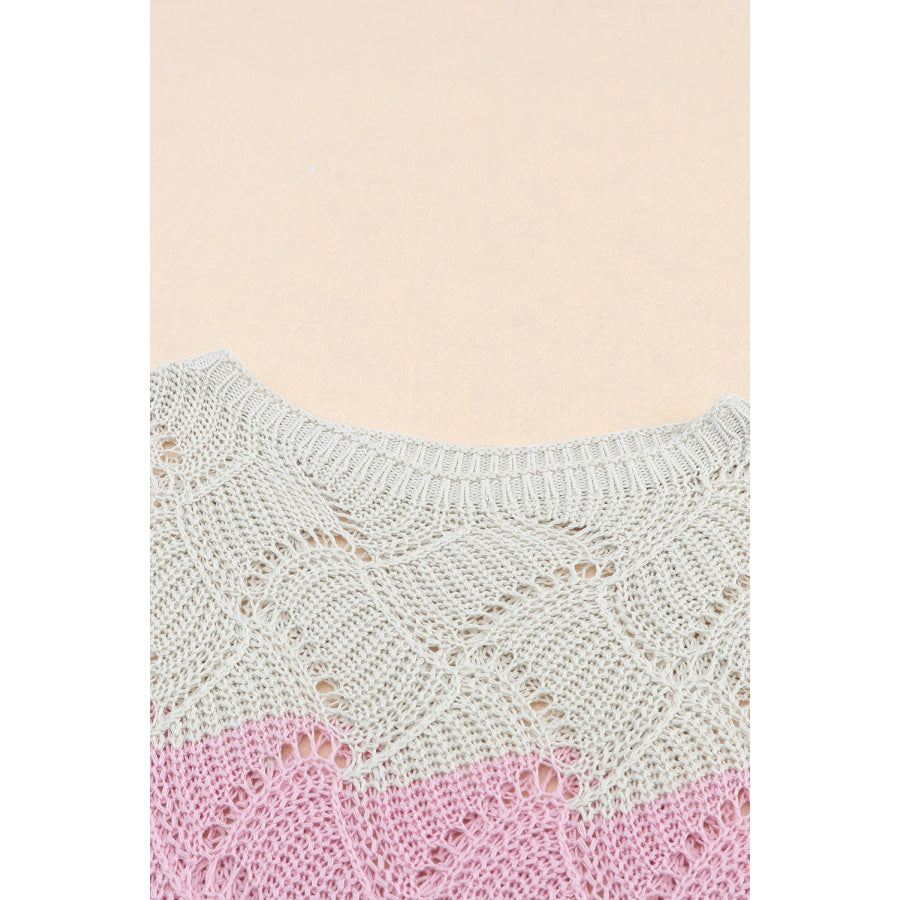 Color Block Hollow Boat Neck Sweater Apparel and Accessories