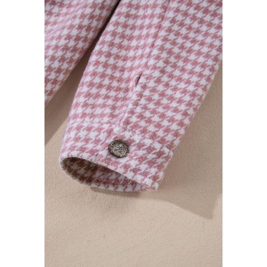 Color Block Houndstooth Collared Neck Shacket Apparel and Accessories