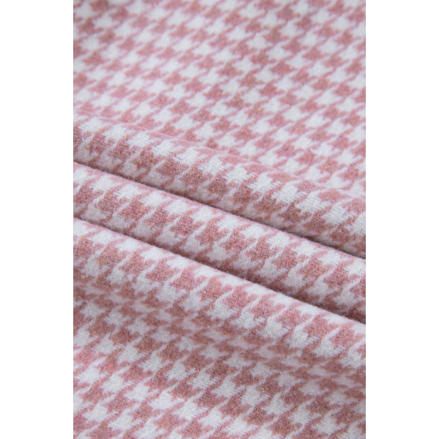 Color Block Houndstooth Collared Neck Shacket Apparel and Accessories