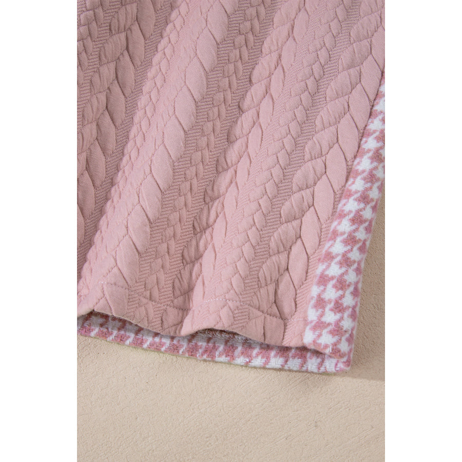 Color Block Houndstooth Collared Neck Shacket Apparel and Accessories