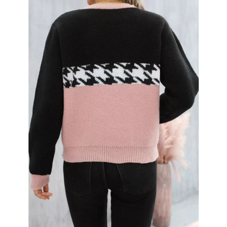 Color Block Houndstooth Sweater Apparel and Accessories