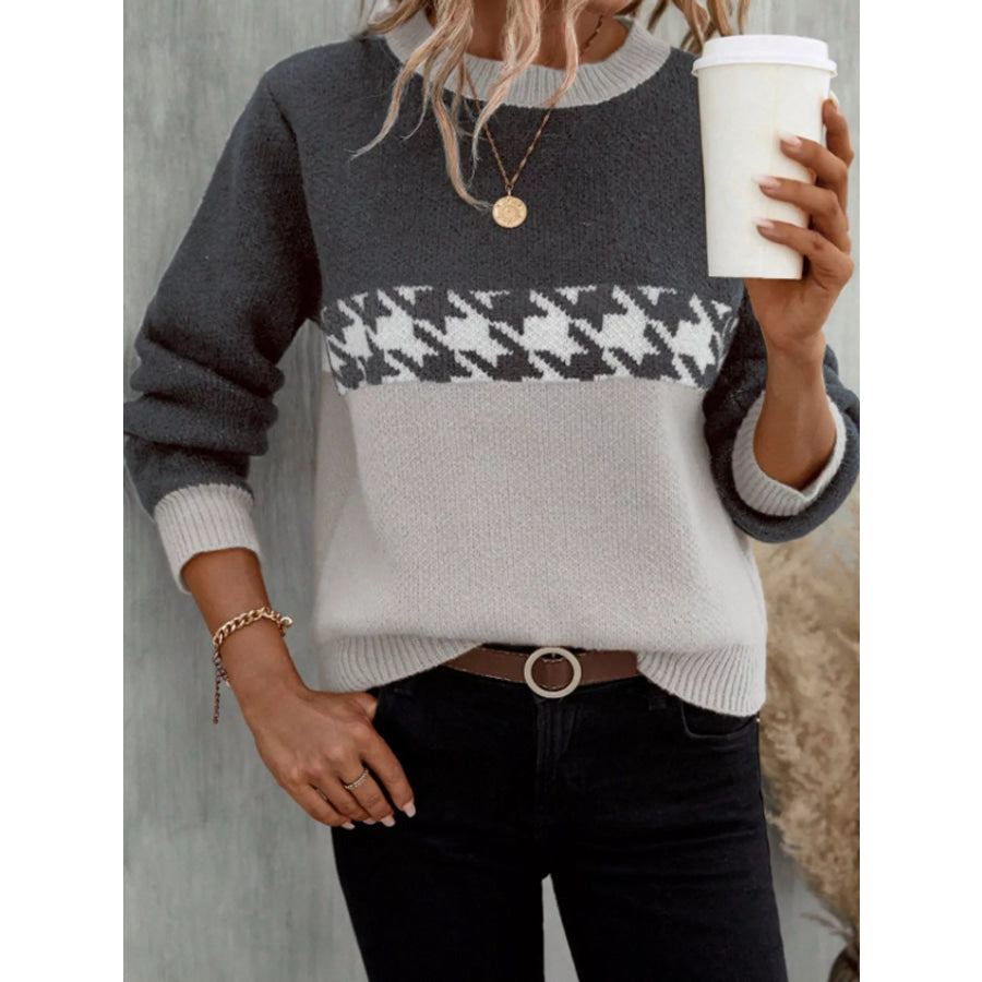 Color Block Houndstooth Sweater Apparel and Accessories