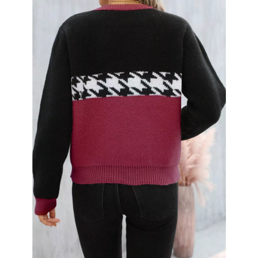 Color Block Houndstooth Sweater Apparel and Accessories