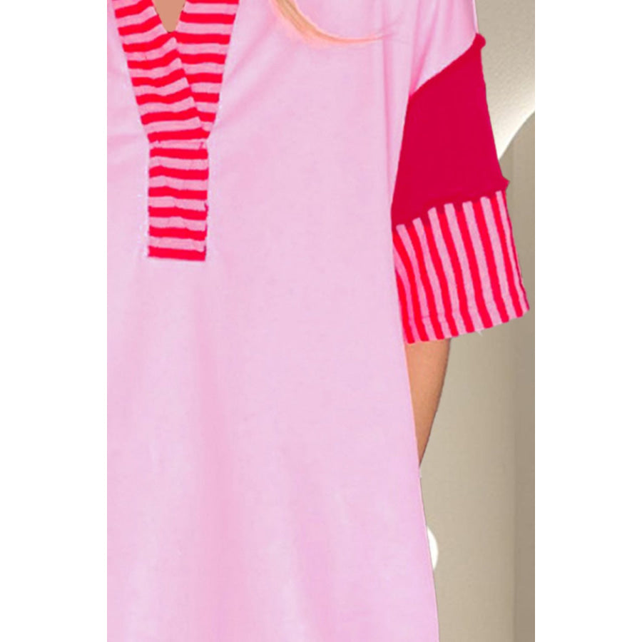 Color Block Johnny Collar Half Sleeve Dress Apparel and Accessories