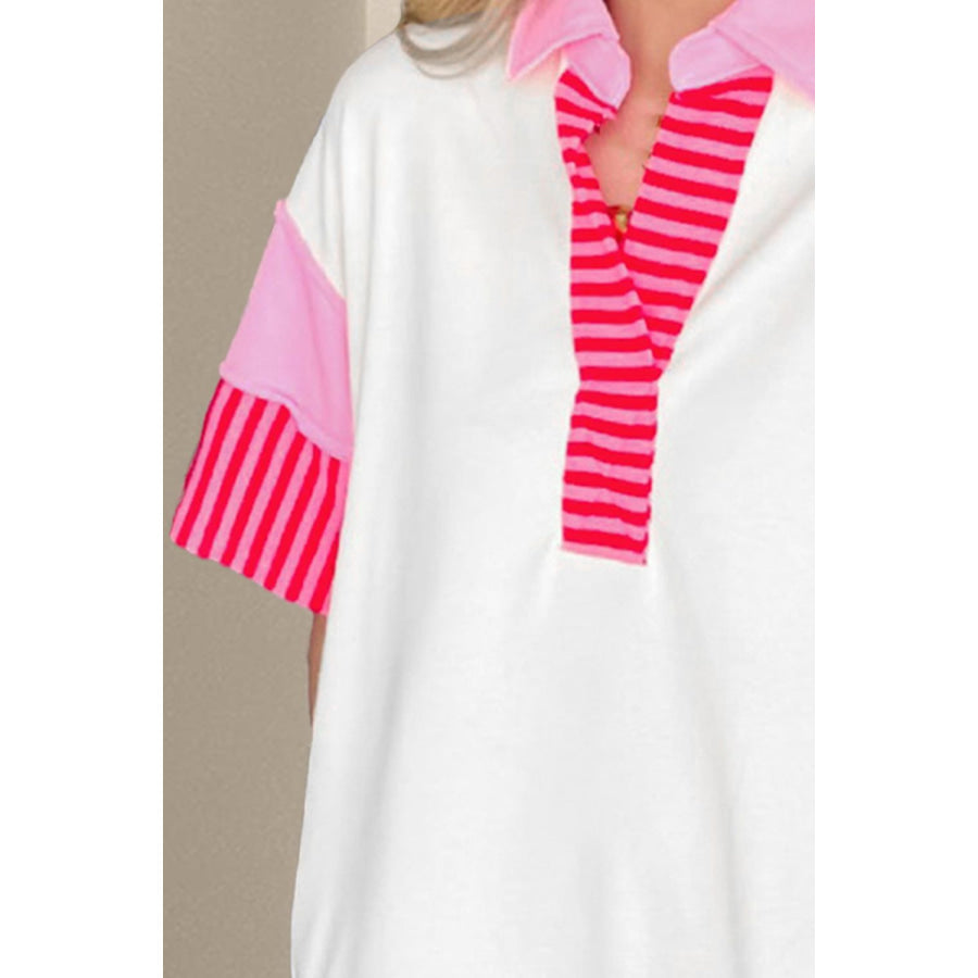 Color Block Johnny Collar Half Sleeve Dress Apparel and Accessories