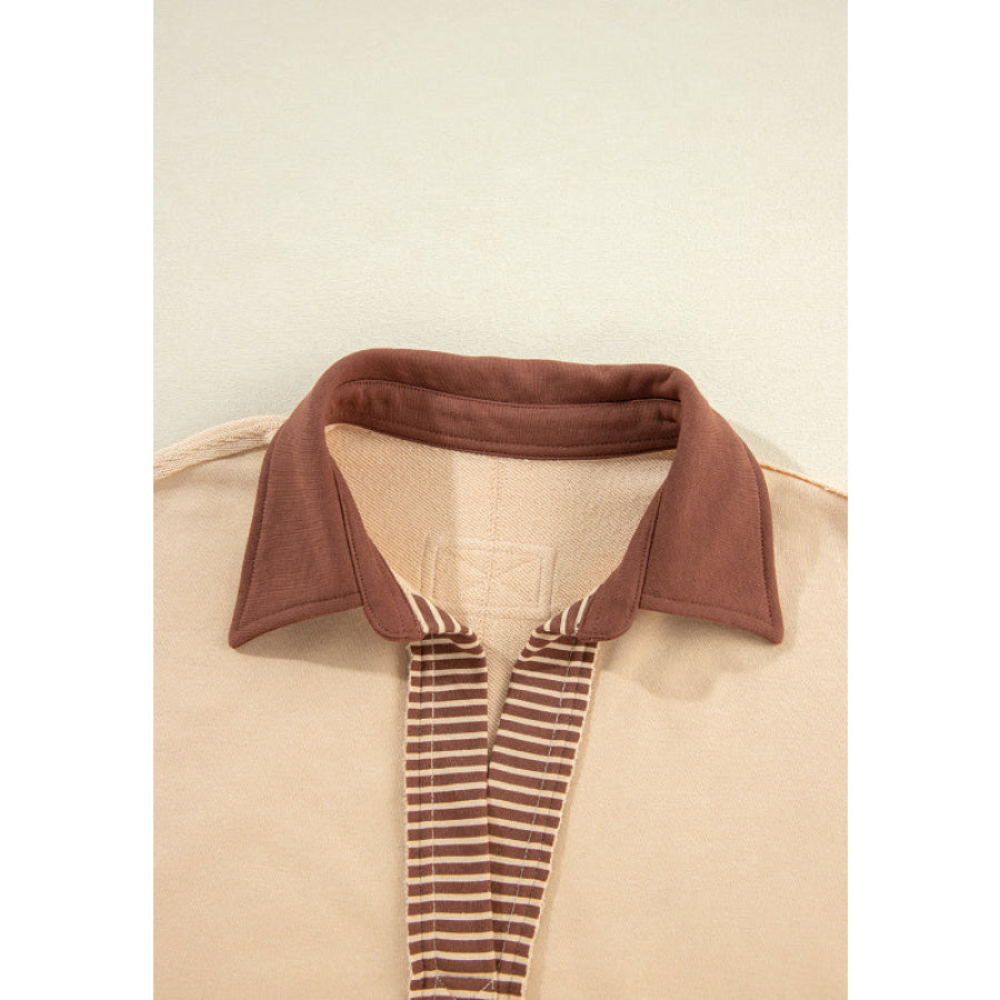 Color Block Johnny Collar Long Sleeve Sweatshirt Apparel and Accessories
