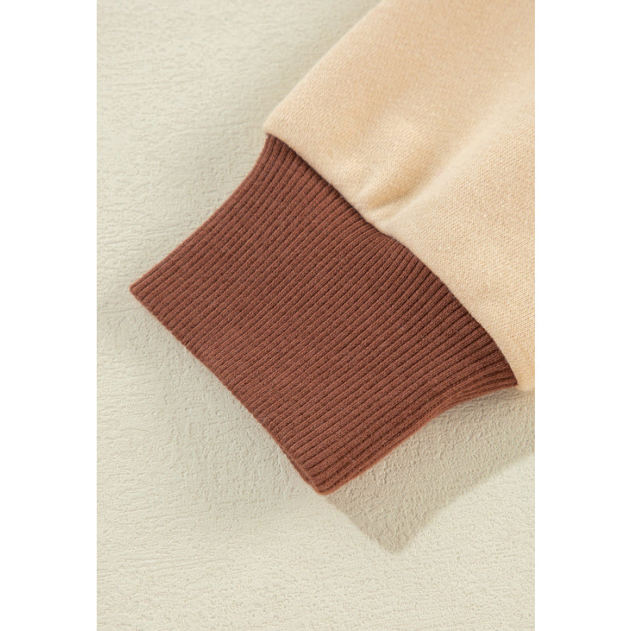 Color Block Johnny Collar Long Sleeve Sweatshirt Apparel and Accessories