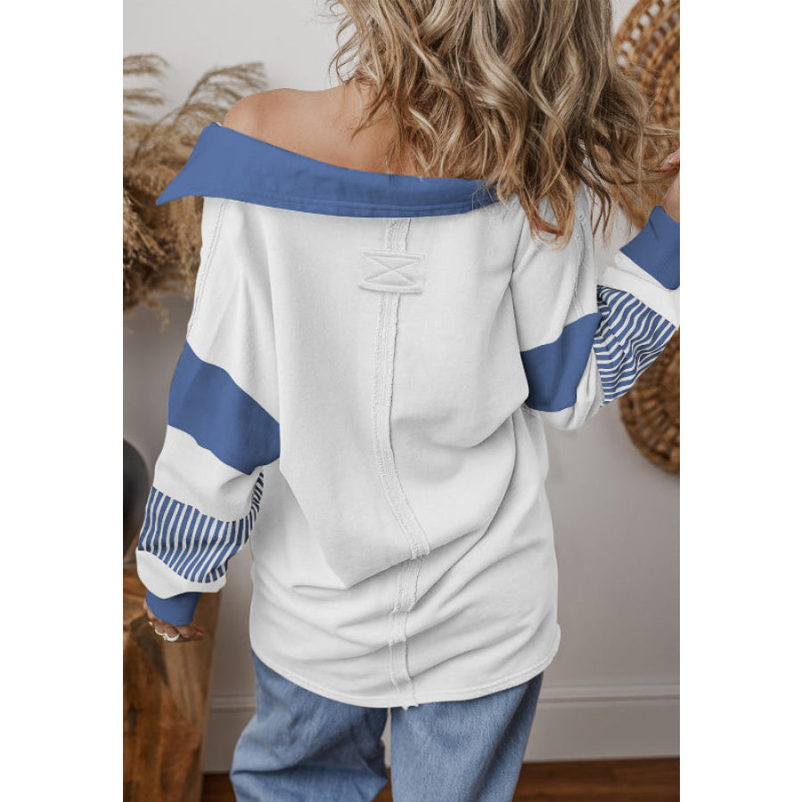Color Block Johnny Collar Long Sleeve Sweatshirt Apparel and Accessories