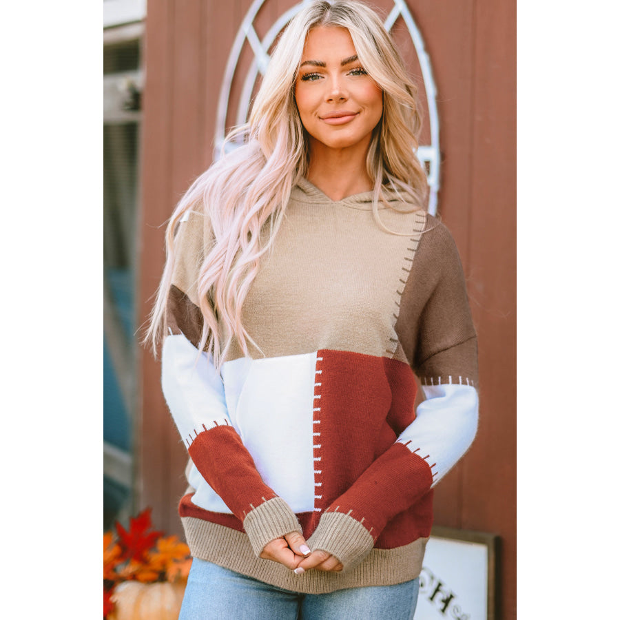Color Block Kangaroo Pocket Hooded Sweater Apparel and Accessories
