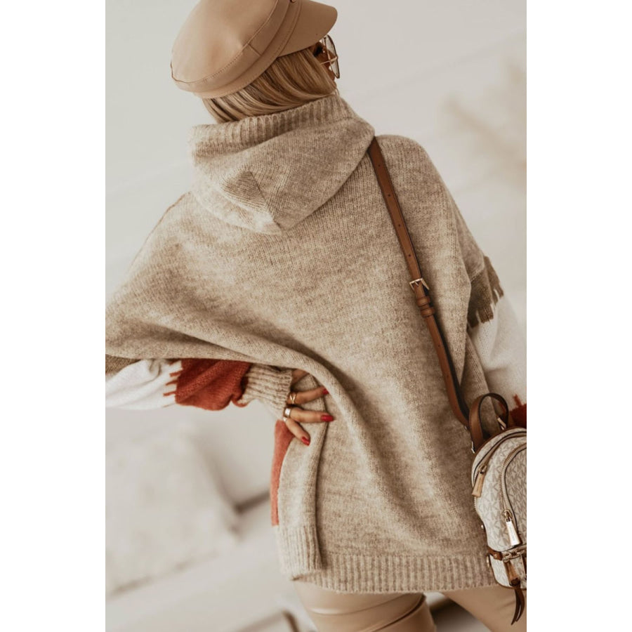 Color Block Kangaroo Pocket Hooded Sweater Apparel and Accessories