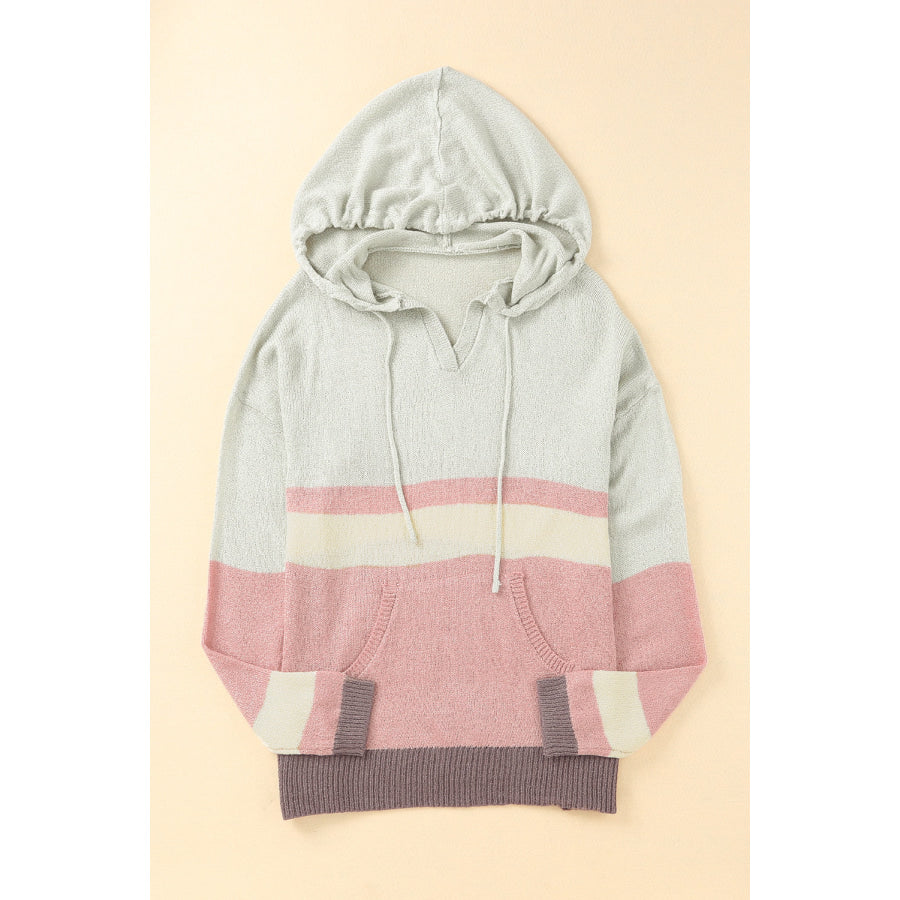 Color Block Long Sleeve Drawstring Hooded Sweater Apparel and Accessories